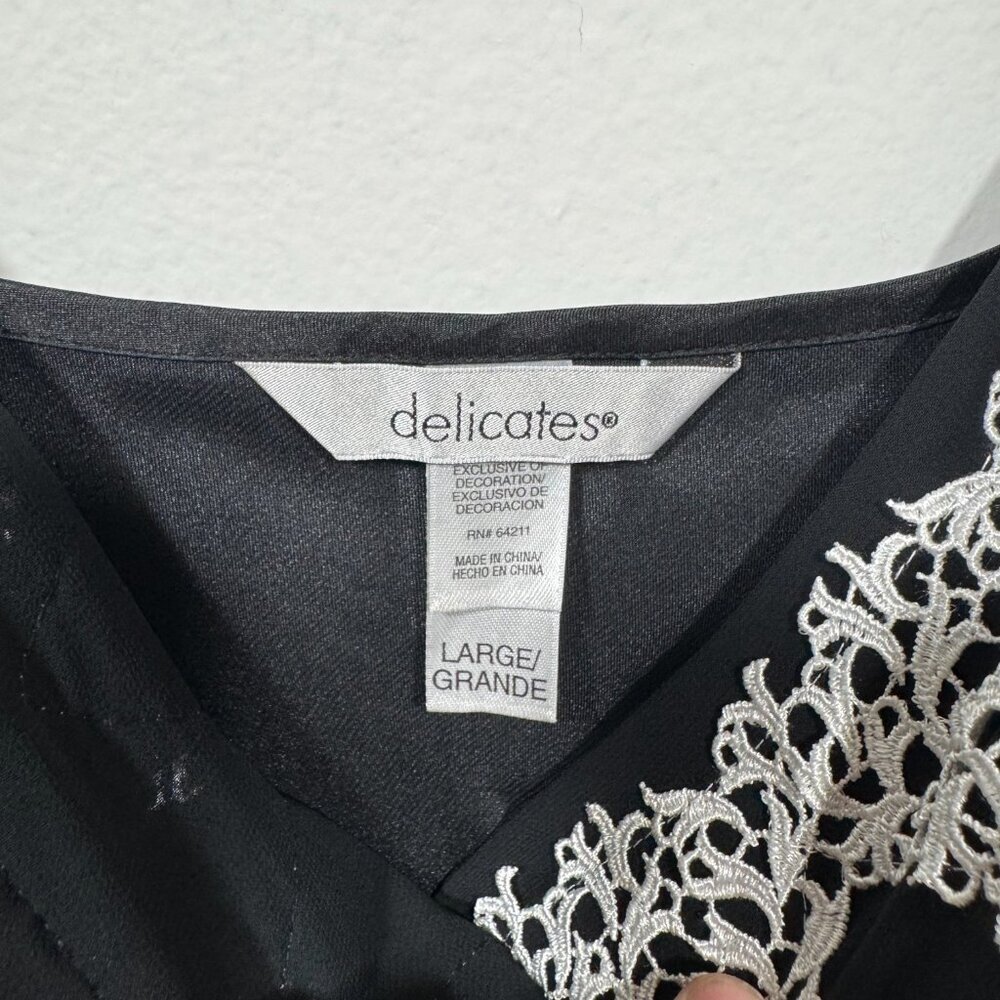 Delicates Black Lace Trim Slip Dress Night Gown Women's Size Large - Picture 5 of 5